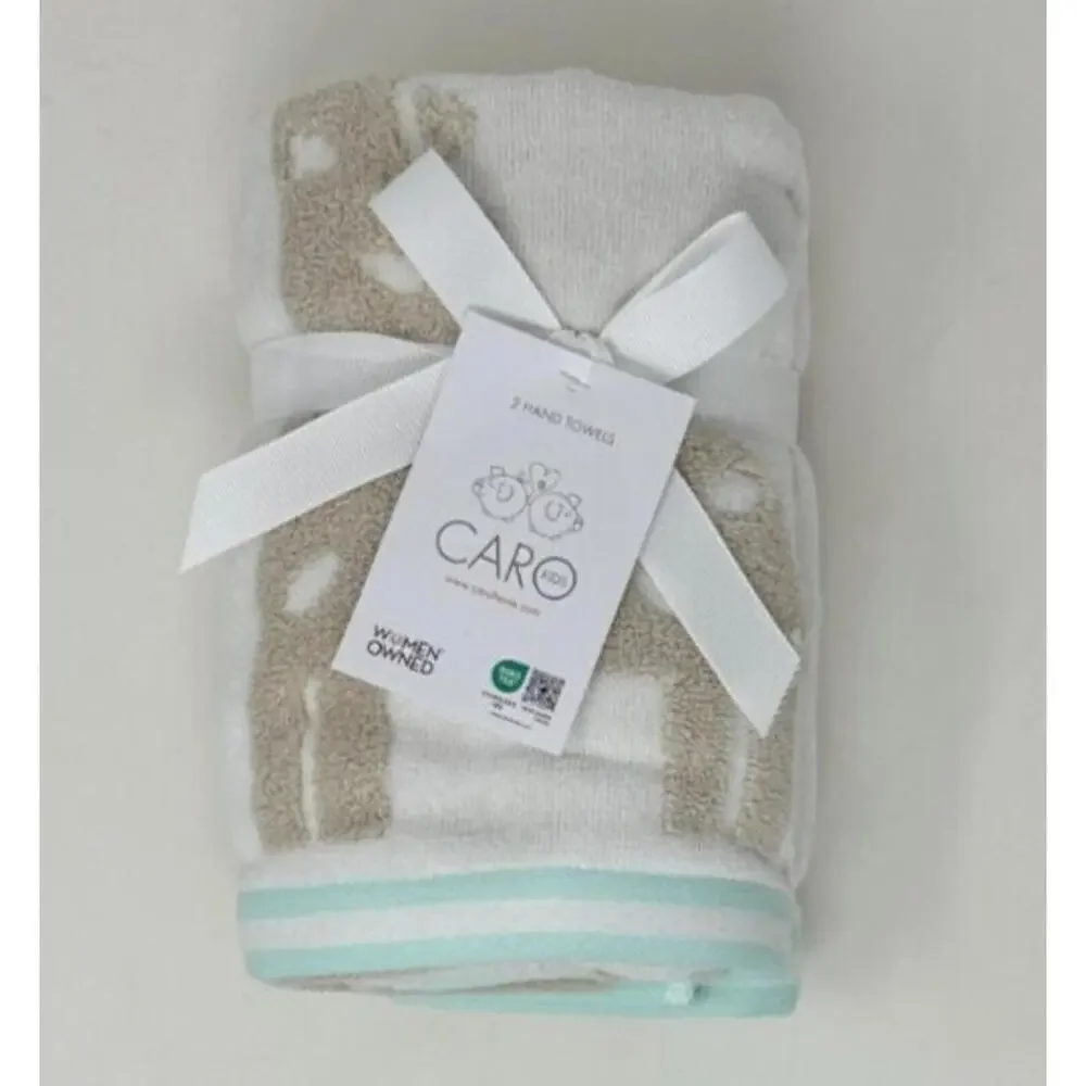 Caro Safari Animals Hand Towels Soft Cotton Aqua Giraffe Elephant Lion Hippo